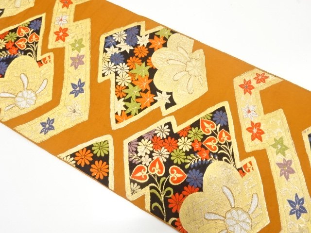 JAPANESE KIMONO / ANTIQUE MATSUBARA-HISHI / FLORAL MOTIFS WOVEN- FUKUR